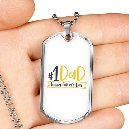 Dad Dog Tag Father’S Day Gift, Number One Dad Happy Father’S Day For Dad Dog Tag Military Chain Necklace Father's Day Rakva