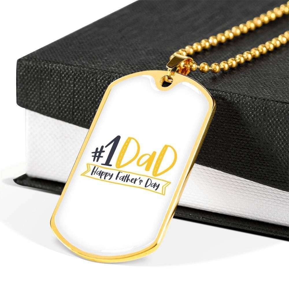 Dad Dog Tag Father’S Day Gift, Number One Dad Happy Father’S Day For Dad Dog Tag Military Chain Necklace Father's Day Rakva