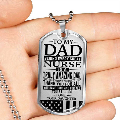 Dad Dog Tag Father’S Day Gift, Nurse’S Dad “ Thank You For All You Do “ Love Daughter Dog Tag Military Chain Custom Engraved Father's Day Rakva