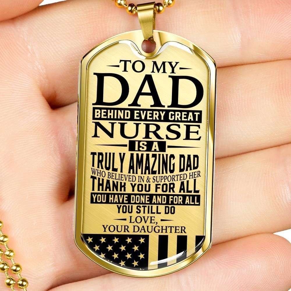 Dad Dog Tag Father’S Day Gift, Nurse’S Dad “ Thank You For All You Do “ Love Daughter Dog Tag Military Chain Custom Engraved Father's Day Rakva