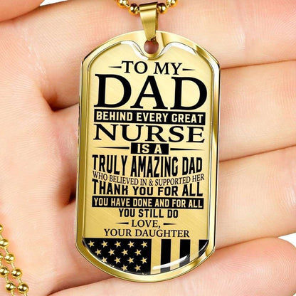 Dad Dog Tag Father’S Day Gift, Nurse’S Dad “ Thank You For All You Do “ Love Daughter Dog Tag Military Chain Custom Engraved Father's Day Rakva