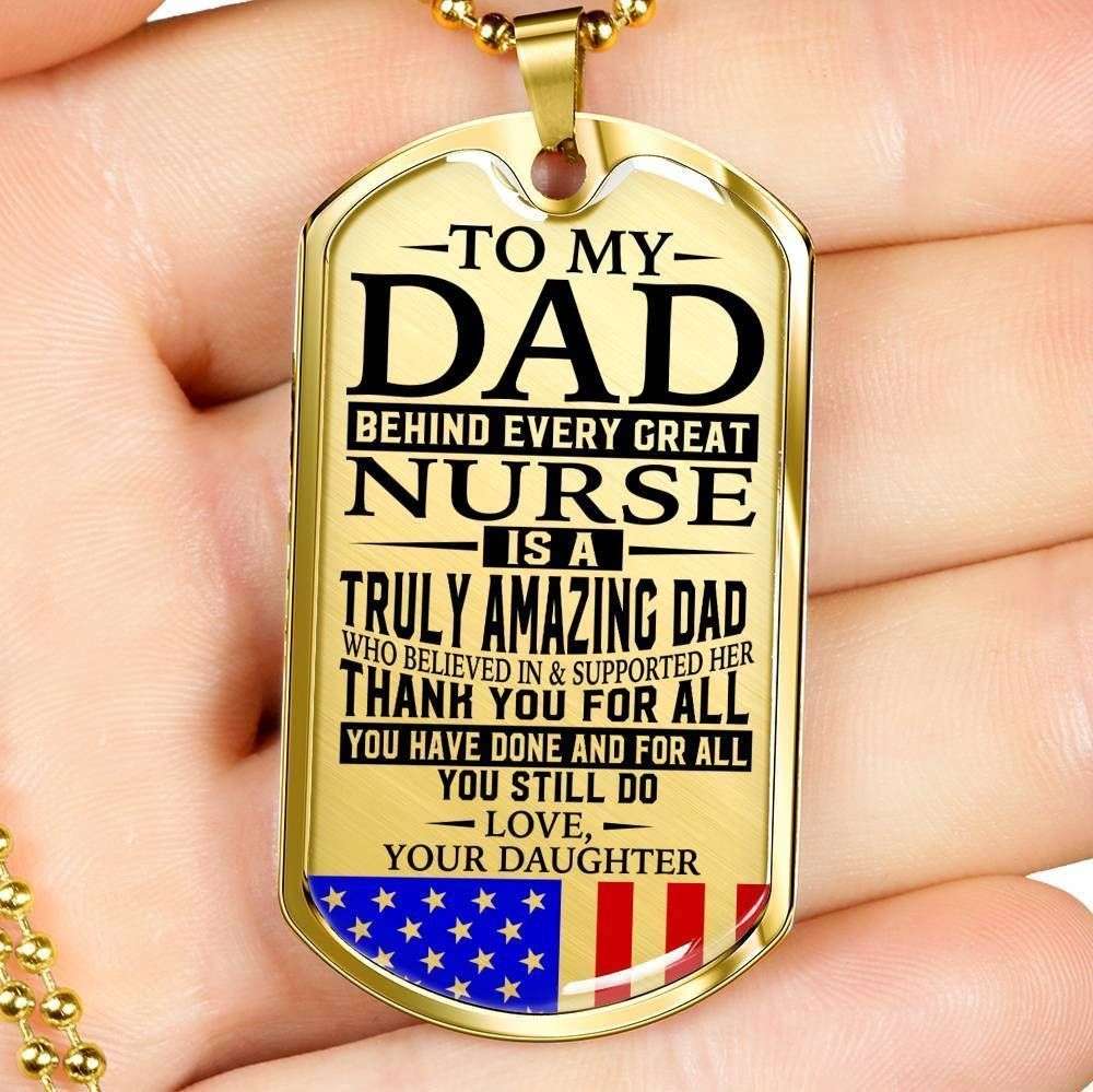 Dad Dog Tag Father’S Day Gift, Nurse’S Dad “ Thank You For All You Do “ Love Daughter Dog Tag Military Chain Engraved Father's Day Rakva