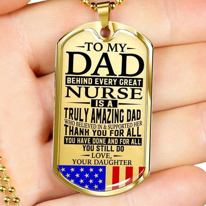 Dad Dog Tag Father’S Day Gift, Nurse’S Dad “ Thank You For All You Do “ Love Daughter Dog Tag Military Chain Engraved Father's Day Rakva