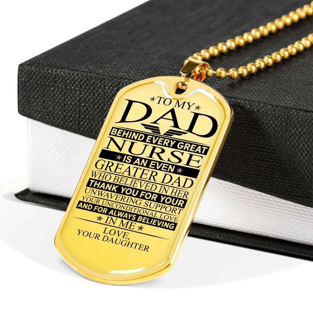 Dad Dog Tag Father’S Day Gift, Nurse’S Dad Unconditional Love Dog Tag Military Chain Necklace Engraved Father's Day Rakva