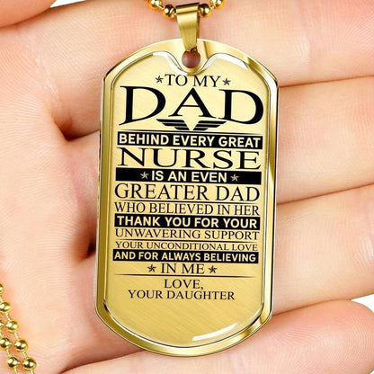 Dad Dog Tag Father’S Day Gift, Nurse’S Dad Unconditional Love Dog Tag Military Chain Necklace Engraved Father's Day Rakva