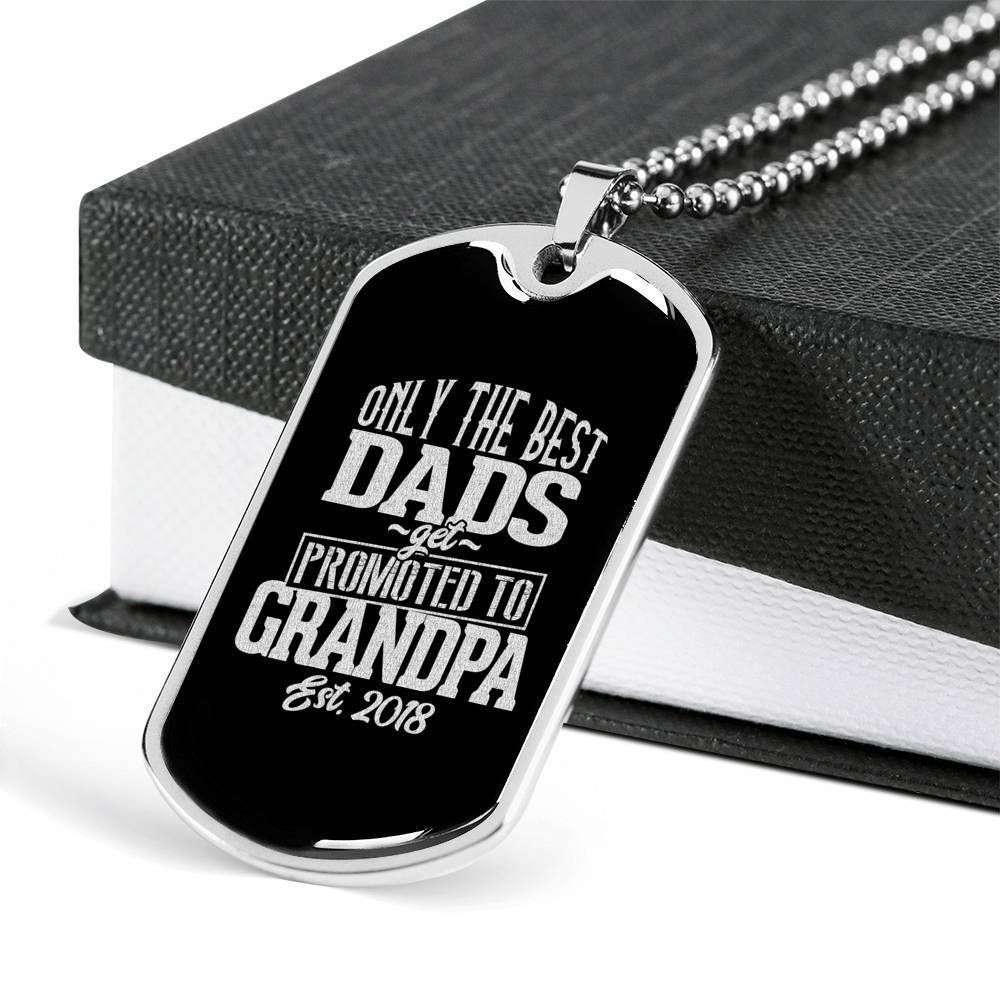 Dad Dog Tag Father’S Day Gift, Only The Best Dads Promoted To Grandpa Black Dog Tag Military Chain Necklace For Dad Father's Day Rakva