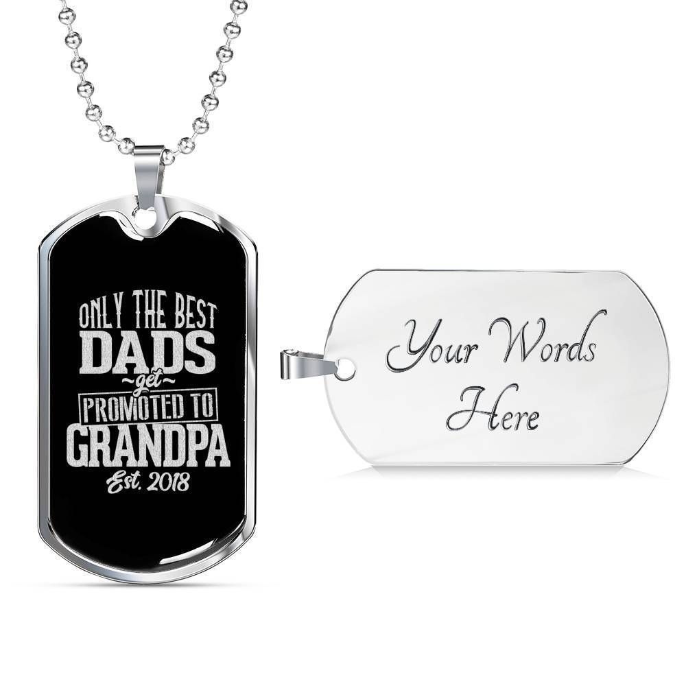 Dad Dog Tag Father’S Day Gift, Only The Best Dads Promoted To Grandpa Black Dog Tag Military Chain Necklace For Dad Father's Day Rakva