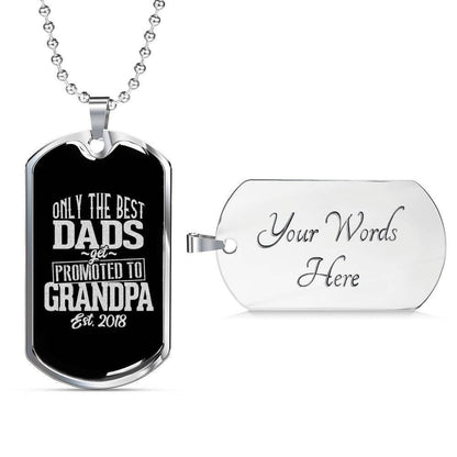 Dad Dog Tag Father’S Day Gift, Only The Best Dads Promoted To Grandpa Black Dog Tag Military Chain Necklace For Dad Father's Day Rakva