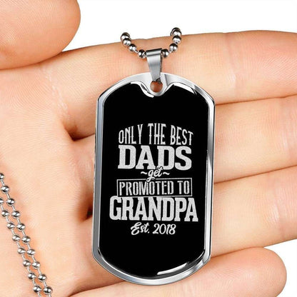 Dad Dog Tag Father’S Day Gift, Only The Best Dads Promoted To Grandpa Black Dog Tag Military Chain Necklace For Dad Father's Day Rakva