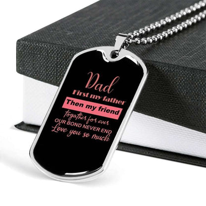 Dad Dog Tag Father’S Day Gift, Our Bond Never Ends Dog Tag Military Chain Necklace Gift For Papa Father's Day Rakva