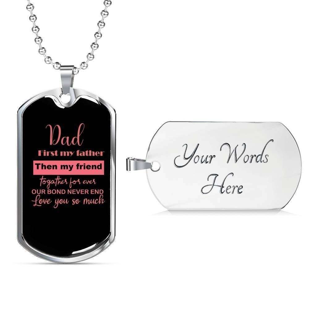 Dad Dog Tag Father’S Day Gift, Our Bond Never Ends Dog Tag Military Chain Necklace Gift For Papa Father's Day Rakva