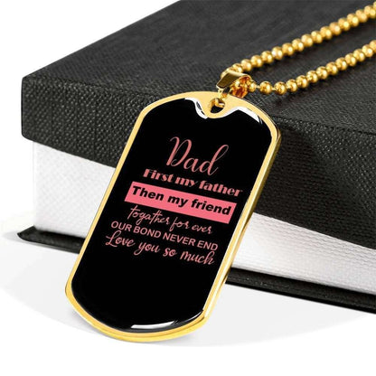 Dad Dog Tag Father’S Day Gift, Our Bond Never Ends Dog Tag Military Chain Necklace Gift For Papa Father's Day Rakva