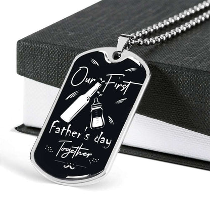 Dad Dog Tag Father’S Day Gift, Our First Father’S Day Together Dog Tag Military Chain Necklace For Dad Father's Day Rakva