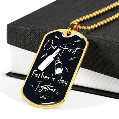 Dad Dog Tag Father’S Day Gift, Our First Father’S Day Together Dog Tag Military Chain Necklace For Dad Father's Day Rakva