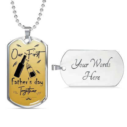 Dad Dog Tag Father’S Day Gift, Our First Father’S Day Together Dog Tag Military Chain Necklace Gift For Men Father's Day Rakva