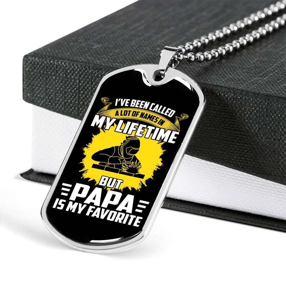 Dad Dog Tag Father’S Day Gift, Papa Is My Favorite Dog Tag Military Chain Necklace For Dad Father's Day Rakva