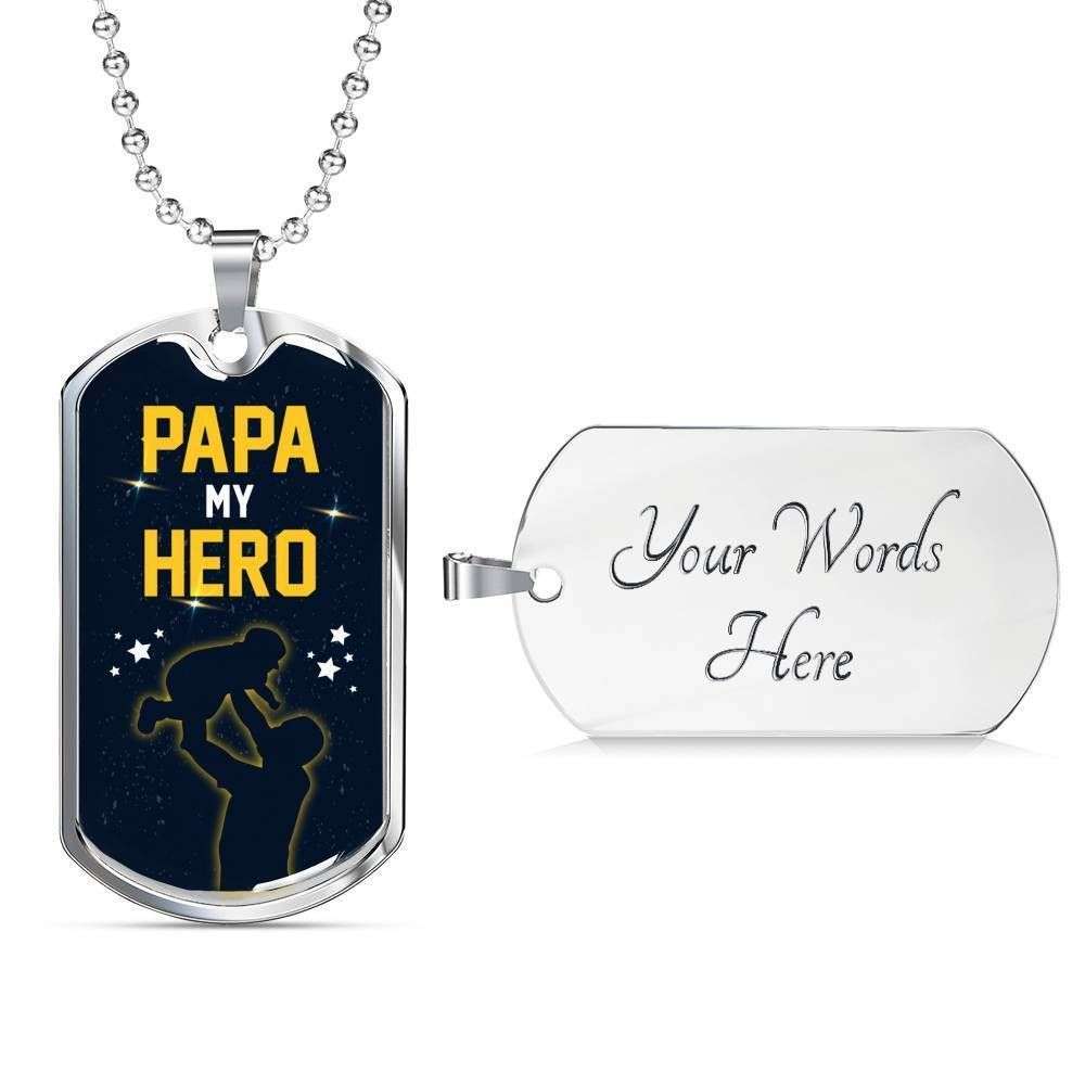 Dad Dog Tag Father’S Day Gift, Papa My Hero Dog Tag Military Chain Necklace Gift For Men Father's Day Rakva