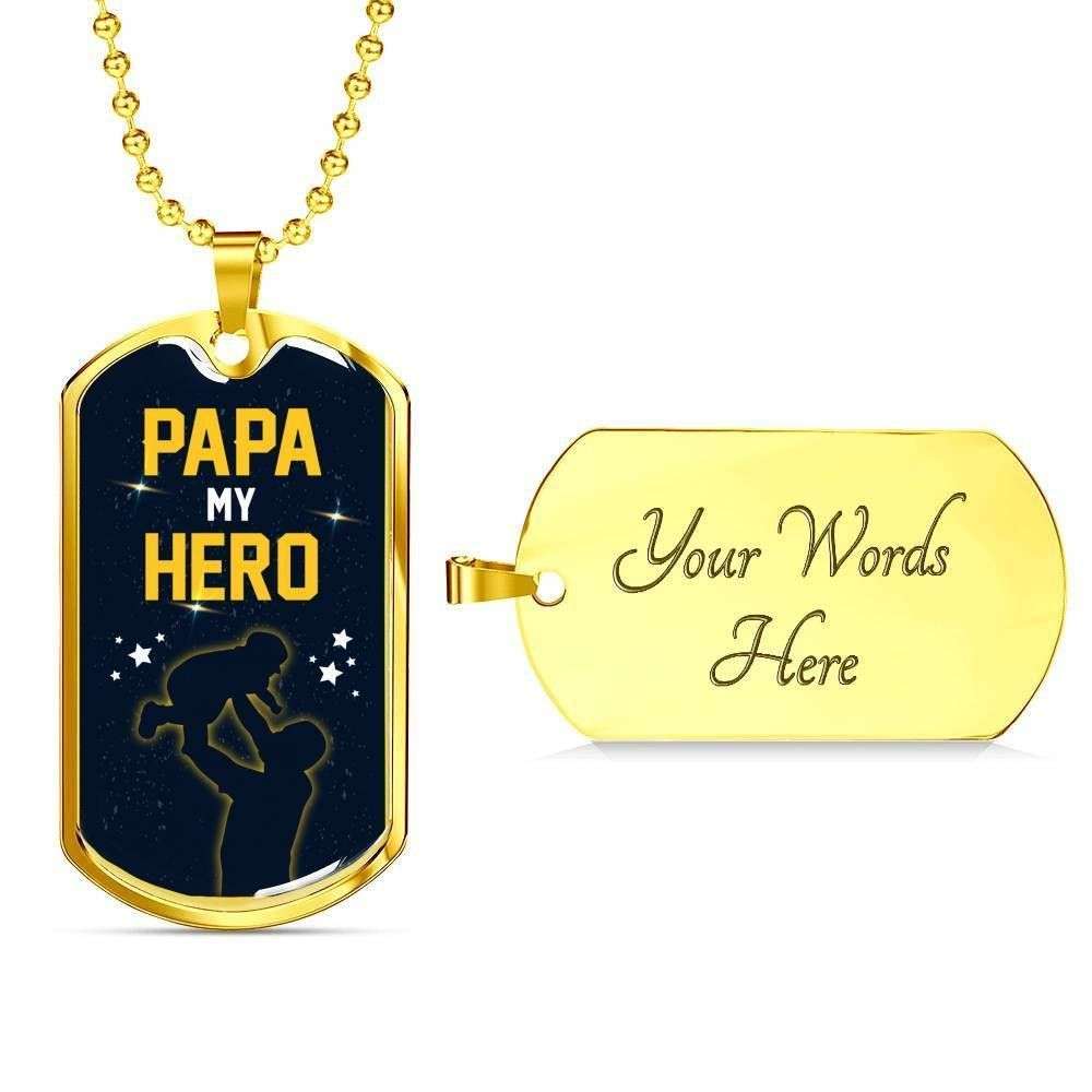 Dad Dog Tag Father’S Day Gift, Papa My Hero Dog Tag Military Chain Necklace Gift For Men Father's Day Rakva
