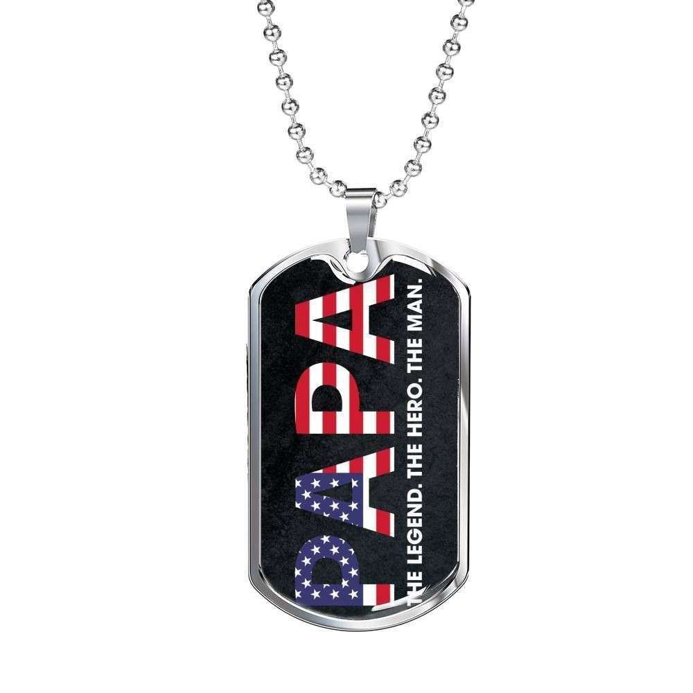 Dad Dog Tag Father’S Day Gift, Papa The Legend The Hero The Man Dog Tag Military Chain Necklace For Papa Father's Day Rakva