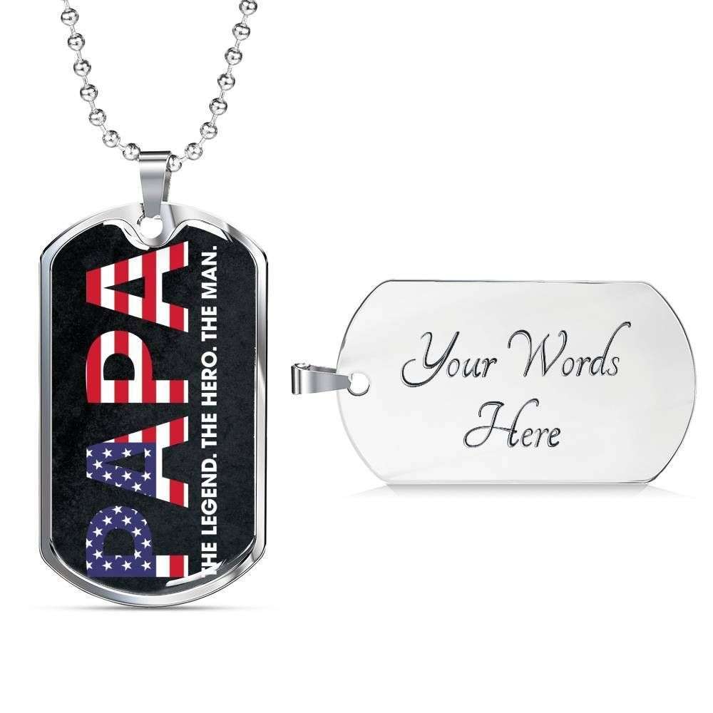 Dad Dog Tag Father’S Day Gift, Papa The Legend The Hero The Man Dog Tag Military Chain Necklace For Papa Father's Day Rakva