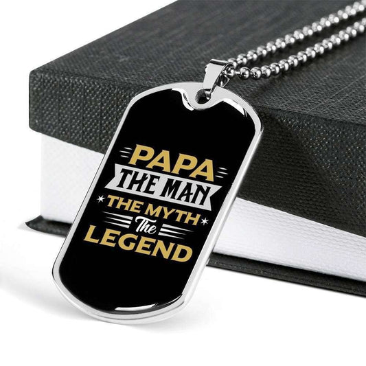 Dad Dog Tag Father’S Day Gift, Papa The Man Myth Legend Dog Tag Military Chain Necklace For Dad Father's Day Rakva