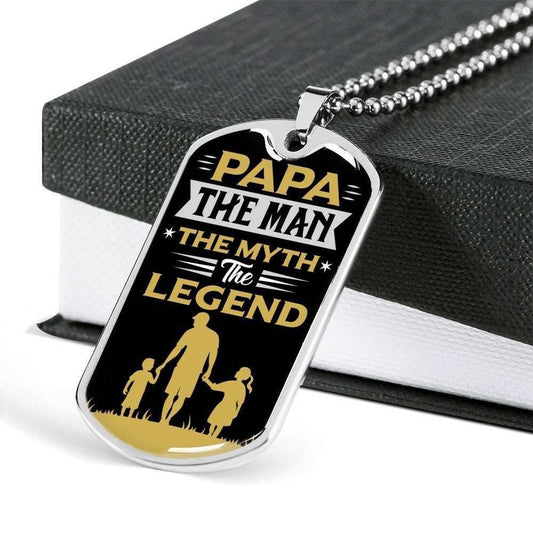 Dad Dog Tag Father’S Day Gift, Papa The Man Myth Legend Dog Tag Military Chain Necklace For Papa Father's Day Rakva