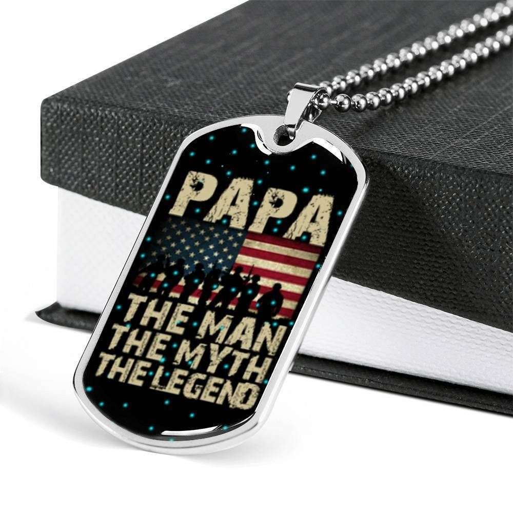 Dad Dog Tag Father’S Day Gift, Papa The Man Myth Legend Dog Tag Military Chain Necklace For Veteran Dad Father's Day Rakva