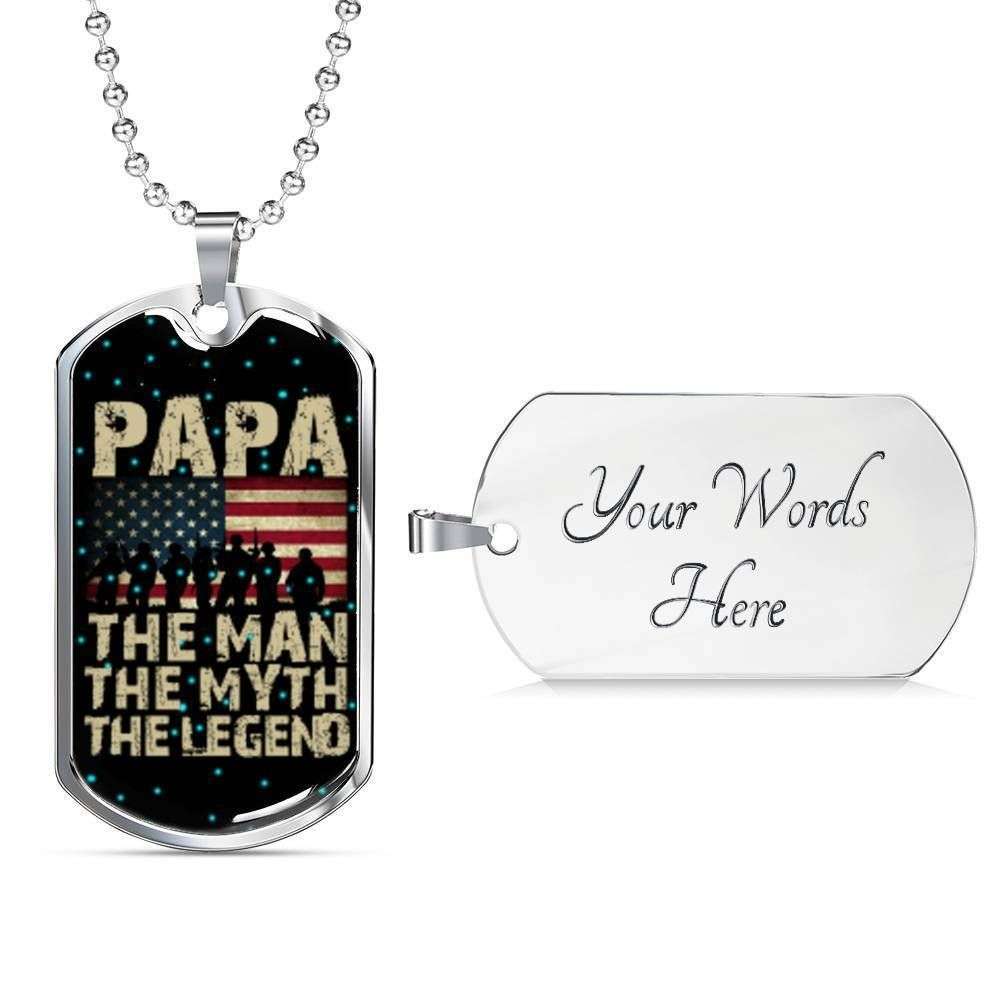 Dad Dog Tag Father’S Day Gift, Papa The Man Myth Legend Dog Tag Military Chain Necklace For Veteran Dad Father's Day Rakva