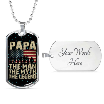 Dad Dog Tag Father’S Day Gift, Papa The Man Myth Legend Dog Tag Military Chain Necklace For Veteran Dad Father's Day Rakva