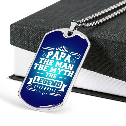 Dad Dog Tag Father’S Day Gift, Papa The Man Myth Legend Dog Tag Military Chain Necklace Gift For Dad Father's Day Rakva