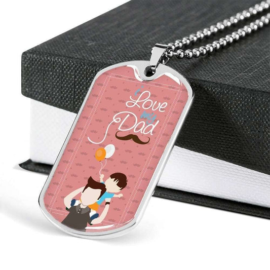 Dad Dog Tag Father’S Day Gift, Pink Love My Dad Beard Dog Tag Military Chain Necklace Gift For Dad Father's Day Rakva
