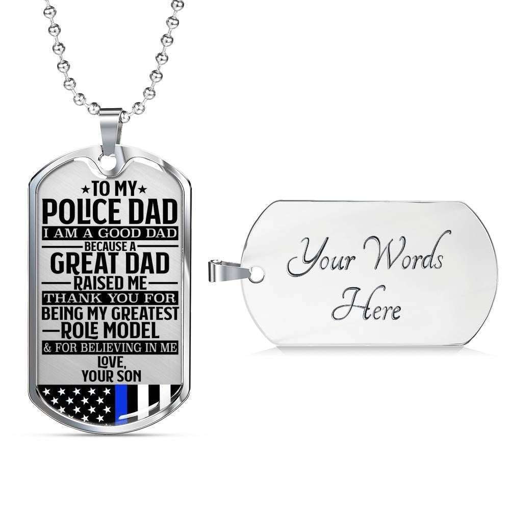 Dad Dog Tag Father’S Day Gift, Police Officer’S Dad Greatest Role Model Dog Tag Military Chain Necklace Custom Engraved Father's Day Rakva