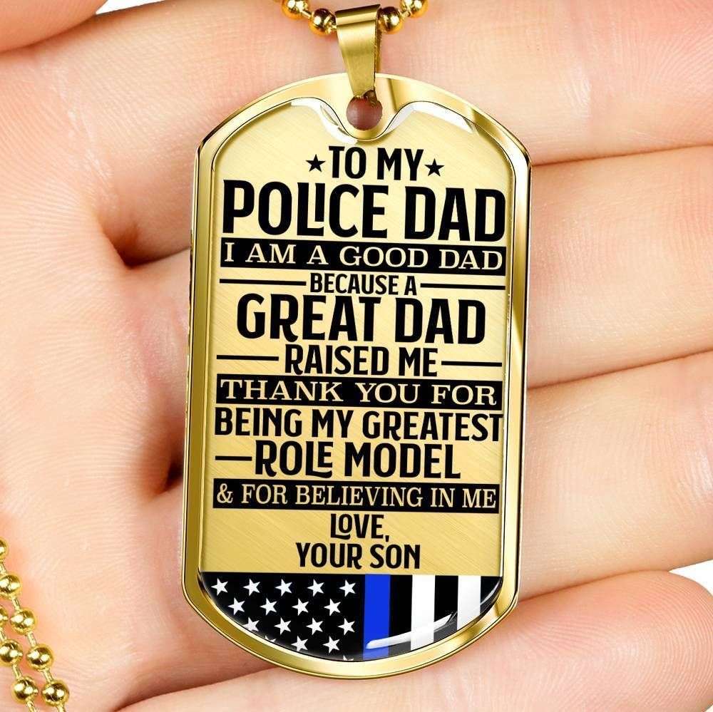 Dad Dog Tag Father’S Day Gift, Police Officer’S Dad Greatest Role Model Dog Tag Military Chain Necklace Custom Engraved Father's Day Rakva