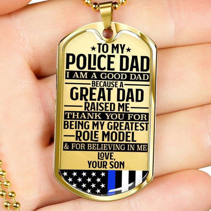 Dad Dog Tag Father’S Day Gift, Police Officer’S Dad Greatest Role Model Dog Tag Military Chain Necklace Custom Engraved Father's Day Rakva
