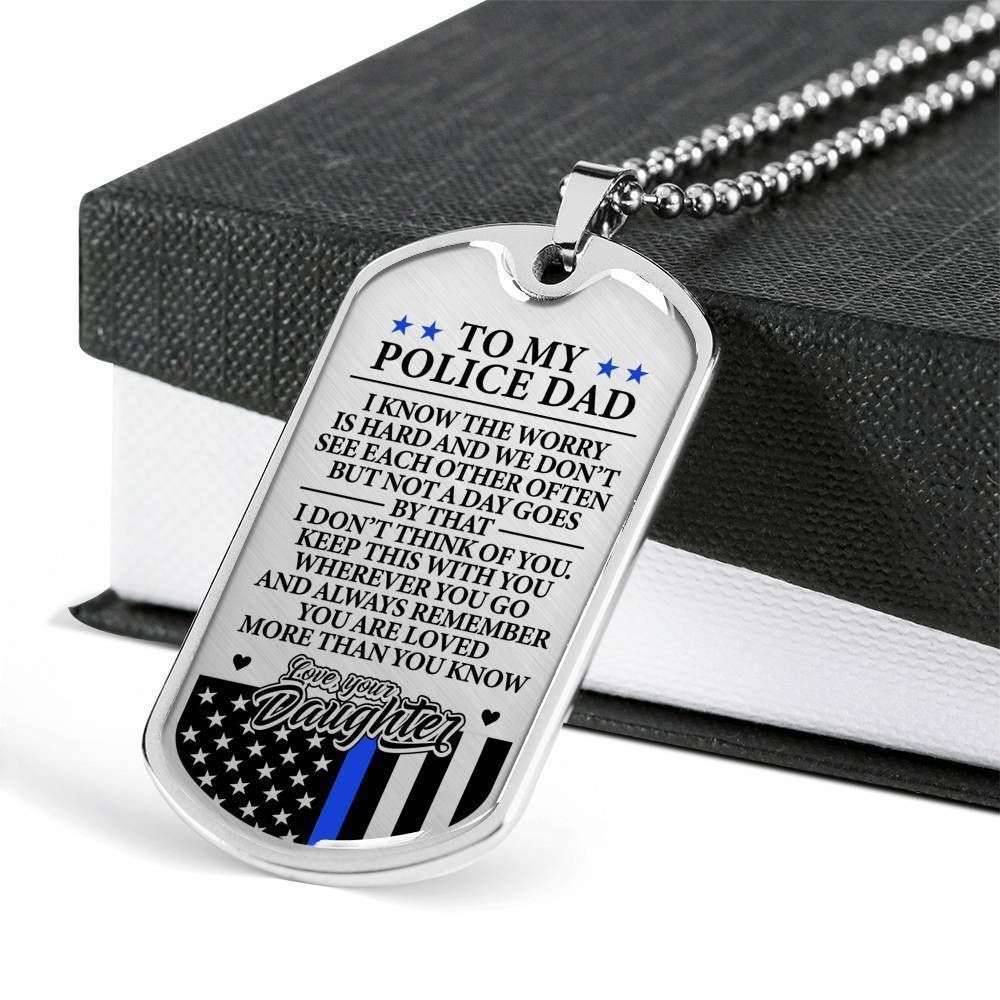 Dad Dog Tag Father’S Day Gift, Police Officer’S Dad Loved More Than You Know Dog Tag Military Chain Necklace Custom Engraved Father's Day Rakva