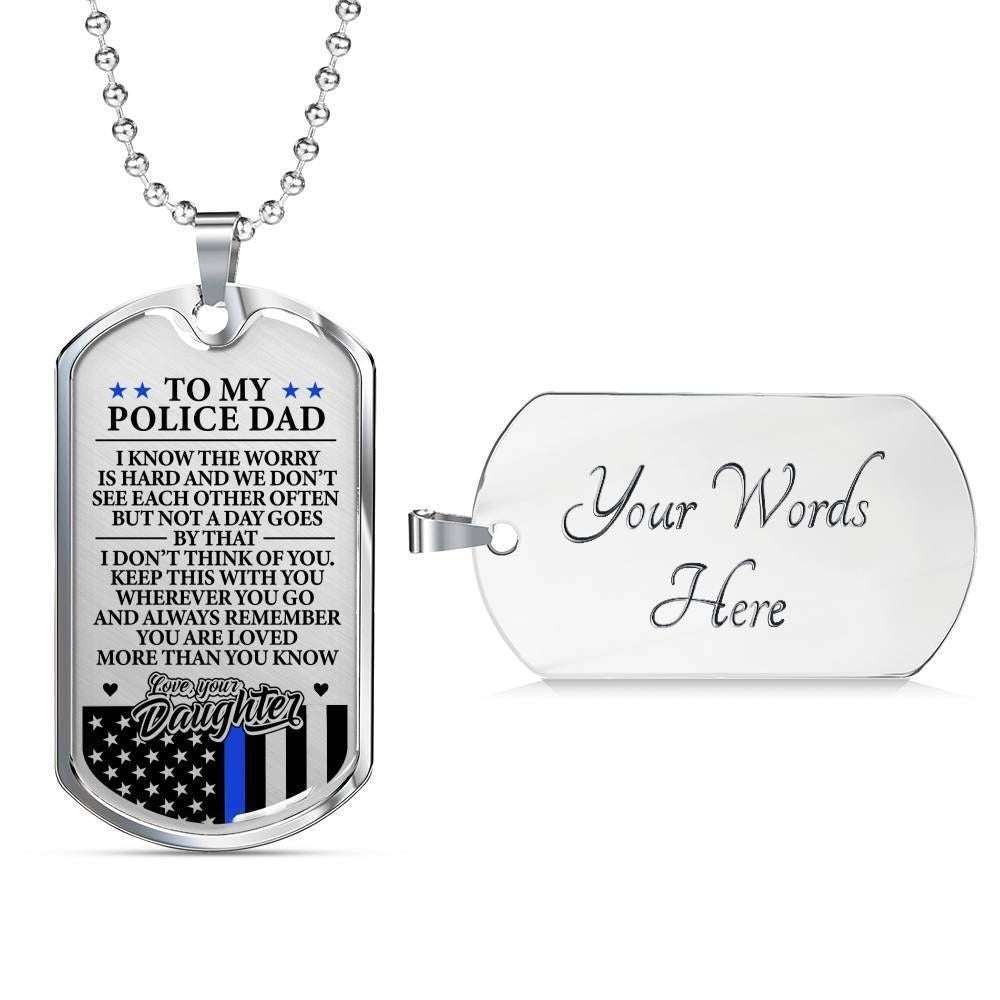 Dad Dog Tag Father’S Day Gift, Police Officer’S Dad Loved More Than You Know Dog Tag Military Chain Necklace Custom Engraved Father's Day Rakva