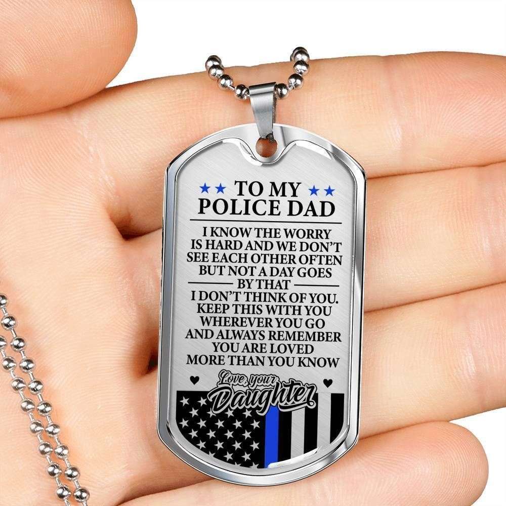 Dad Dog Tag Father’S Day Gift, Police Officer’S Dad Loved More Than You Know Dog Tag Military Chain Necklace Custom Engraved Father's Day Rakva
