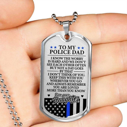Dad Dog Tag Father’S Day Gift, Police Officer’S Dad Loved More Than You Know Dog Tag Military Chain Necklace Custom Engraved Father's Day Rakva