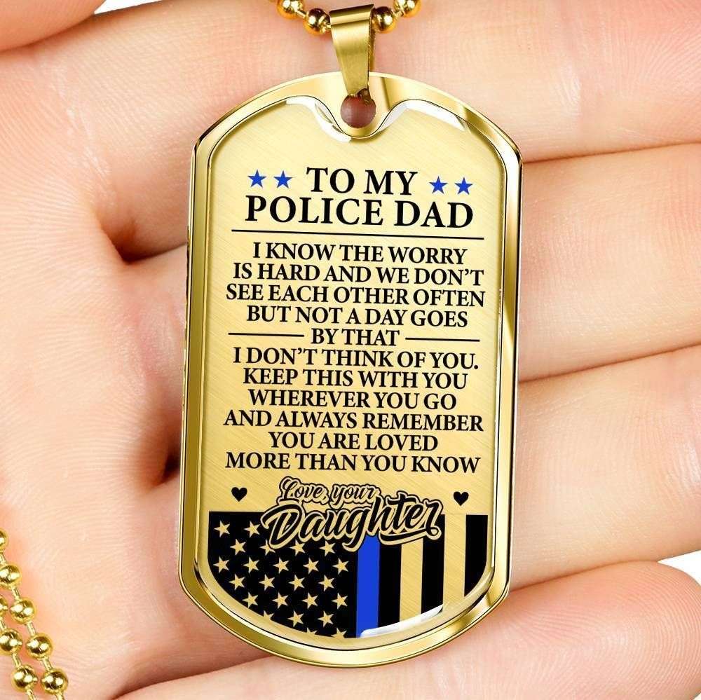 Dad Dog Tag Father’S Day Gift, Police Officer’S Dad Loved More Than You Know Dog Tag Military Chain Necklace Custom Engraved Father's Day Rakva