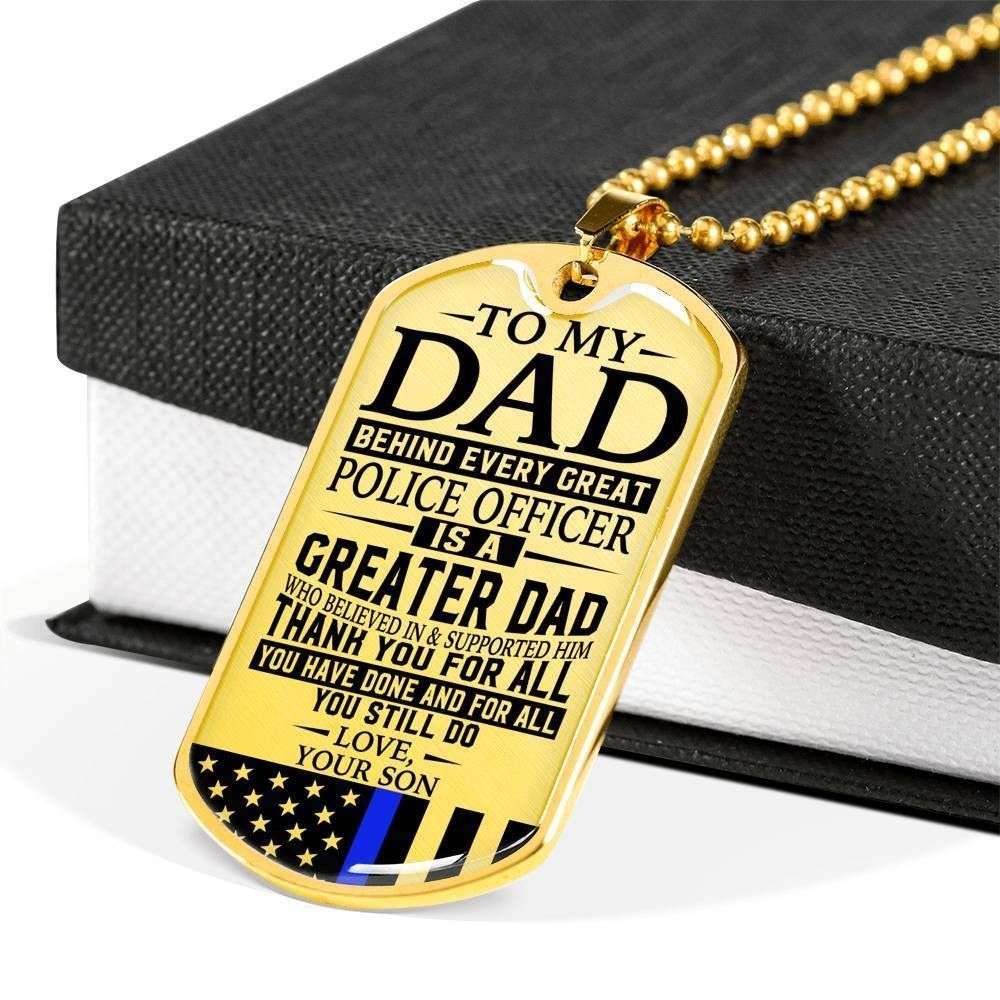 Dad Dog Tag Father’S Day Gift, Police Officer’S Dad “ Thank You For All You Do “ Love Son Dog Tag Military Chain Necklace Custom Engraved Father's Day Rakva