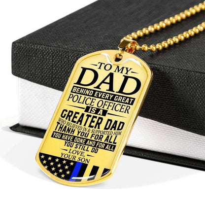 Dad Dog Tag Father’S Day Gift, Police Officer’S Dad “ Thank You For All You Do “ Love Son Dog Tag Military Chain Necklace Custom Engraved Father's Day Rakva