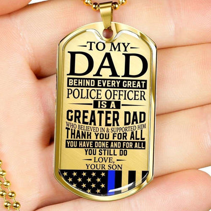 Dad Dog Tag Father’S Day Gift, Police Officer’S Dad “ Thank You For All You Do “ Love Son Dog Tag Military Chain Necklace Custom Engraved Father's Day Rakva