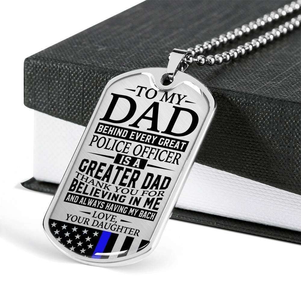Dad Dog Tag Father’S Day Gift, Police Officer’S Dad Thank You For Having My Back Daughter Dog Tag Military Chain Necklace Custom Engraved Father's Day Rakva