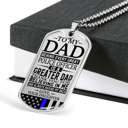 Dad Dog Tag Father’S Day Gift, Police Officer’S Dad Thank You For Having My Back Daughter Dog Tag Military Chain Necklace Custom Engraved Father's Day Rakva