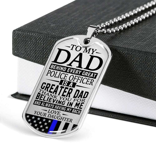 Dad Dog Tag Father’S Day Gift, Police Officer’S Dad Thank You For Having My Back Daughter Dog Tag Military Chain Necklace Custom Engraved Father's Day Rakva