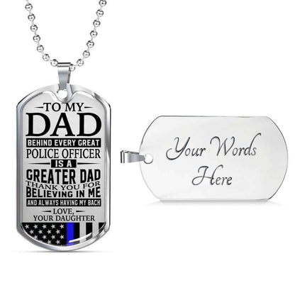Dad Dog Tag Father’S Day Gift, Police Officer’S Dad Thank You For Having My Back Daughter Dog Tag Military Chain Necklace Custom Engraved Father's Day Rakva