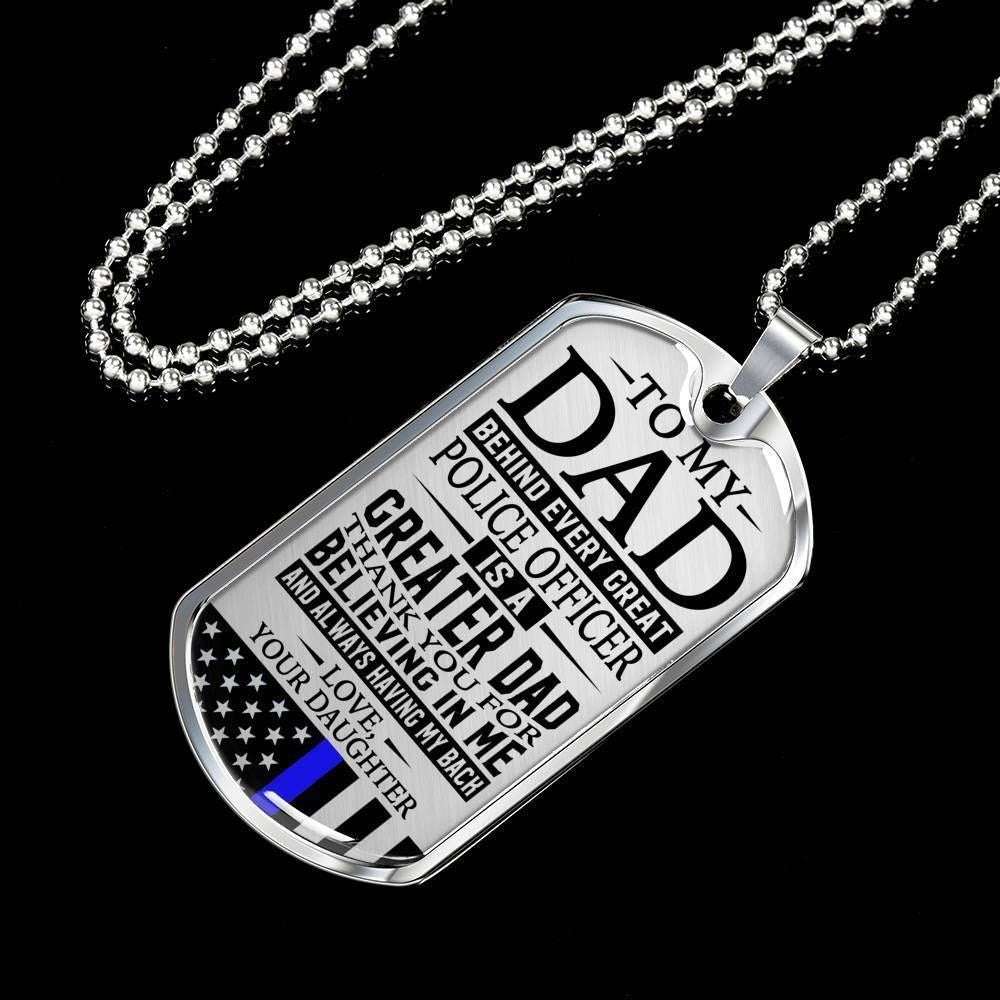 Dad Dog Tag Father’S Day Gift, Police Officer’S Dad Thank You For Having My Back Daughter Dog Tag Military Chain Necklace Custom Engraved Father's Day Rakva