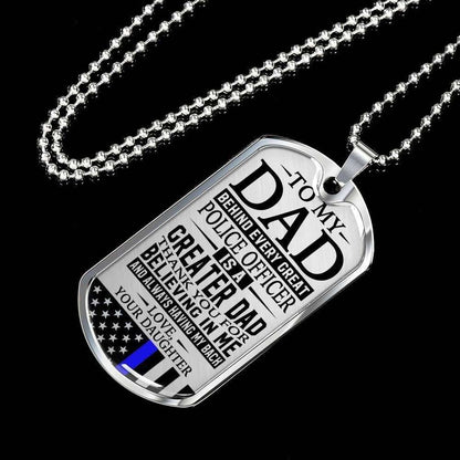 Dad Dog Tag Father’S Day Gift, Police Officer’S Dad Thank You For Having My Back Daughter Dog Tag Military Chain Necklace Custom Engraved Father's Day Rakva