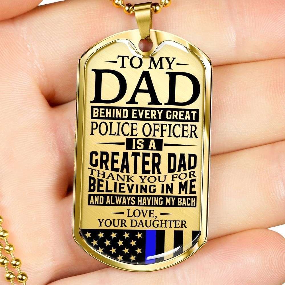 Dad Dog Tag Father’S Day Gift, Police Officer’S Dad Thank You For Having My Back Daughter Dog Tag Military Chain Necklace Custom Engraved Father's Day Rakva
