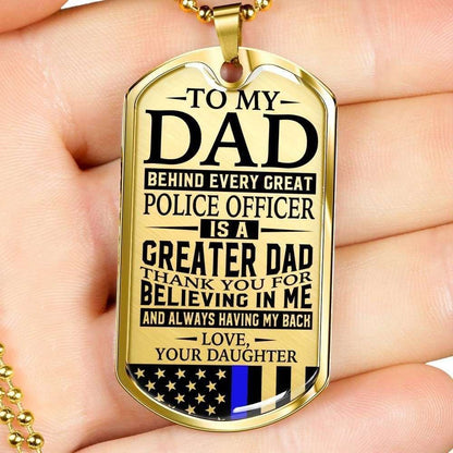 Dad Dog Tag Father’S Day Gift, Police Officer’S Dad Thank You For Having My Back Daughter Dog Tag Military Chain Necklace Custom Engraved Father's Day Rakva